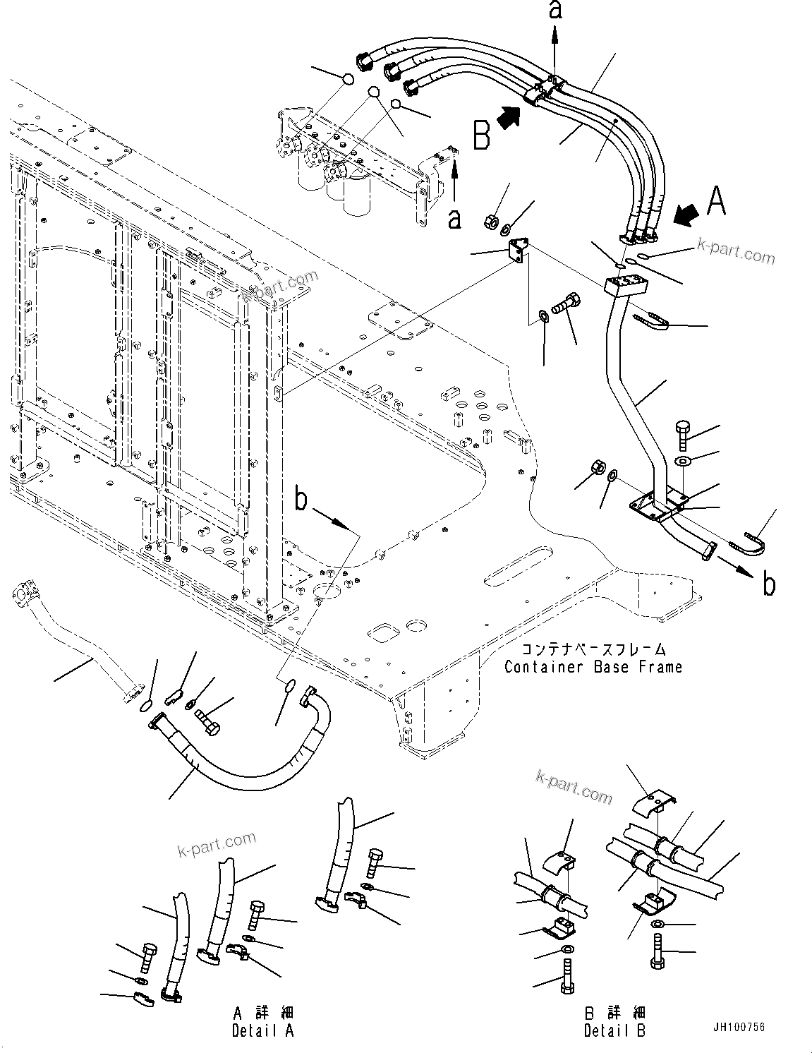 Komatsu parts book diagram for PC2000-11R S/N 31001-UP: DRAIN PIPING, PIPING, POWER CONTAINER SIDE (2/2)(#30001-)
