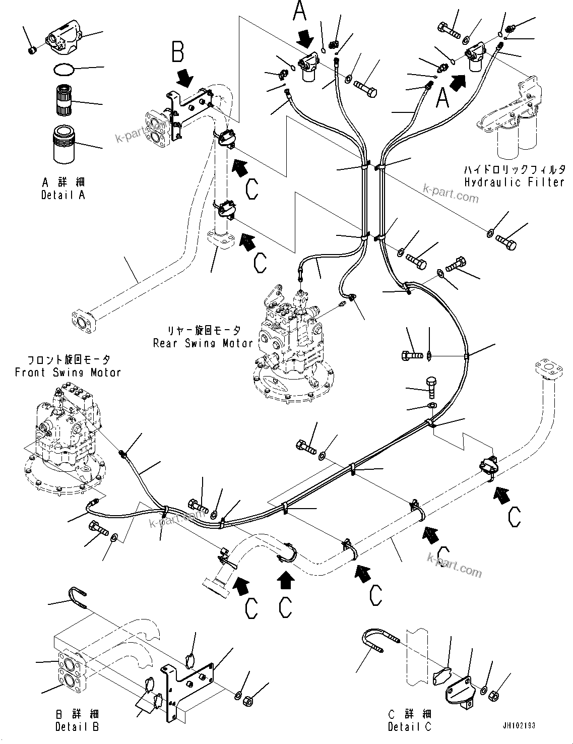 Komatsu parts book diagram for PC2000-11R S/N 31001-UP: DRAIN PIPING, FILTER PIPING(#30001-)