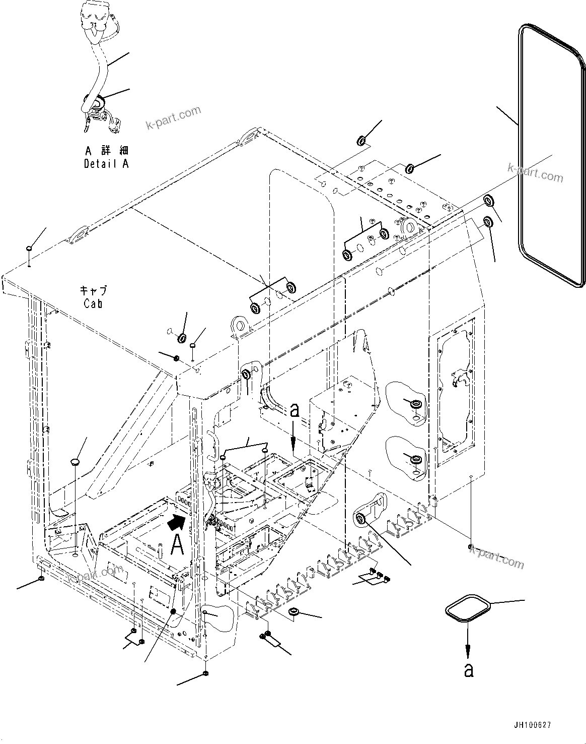 Komatsu parts book diagram for PC2000-11R S/N 31001-UP: CAB, GROMMET (1/2)(#31001-)
