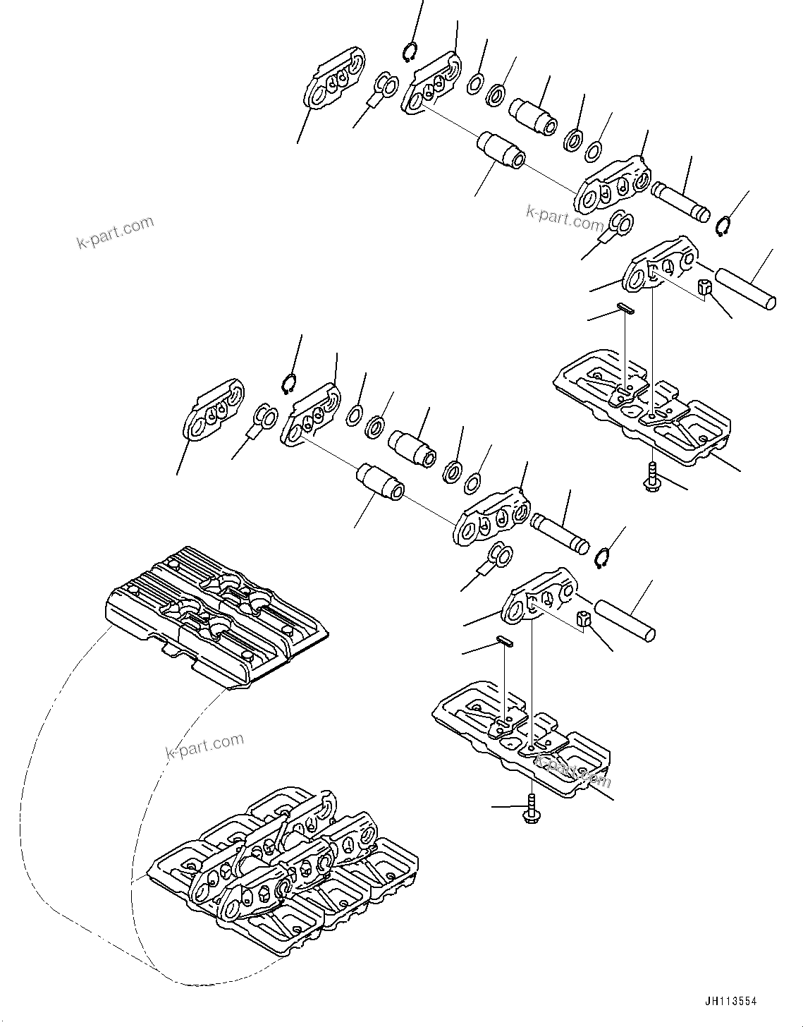Komatsu parts book diagram for PC2000-11R S/N 31001-UP: TRACK SHOE ASSEMBLY, (HOLED TRIPLE GROUSER SHOE, 1010MM WIDTH, GREASE SEALED TYPE, 98 SET)(#30001-)