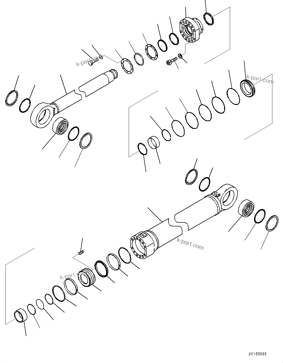 Komatsu parts book diagram for PC2000-11R S/N 31001-UP: BOOM CYLINDER, INNER PARTS, BOOM CYLINDER, L.H. (2/3)(#30001-)