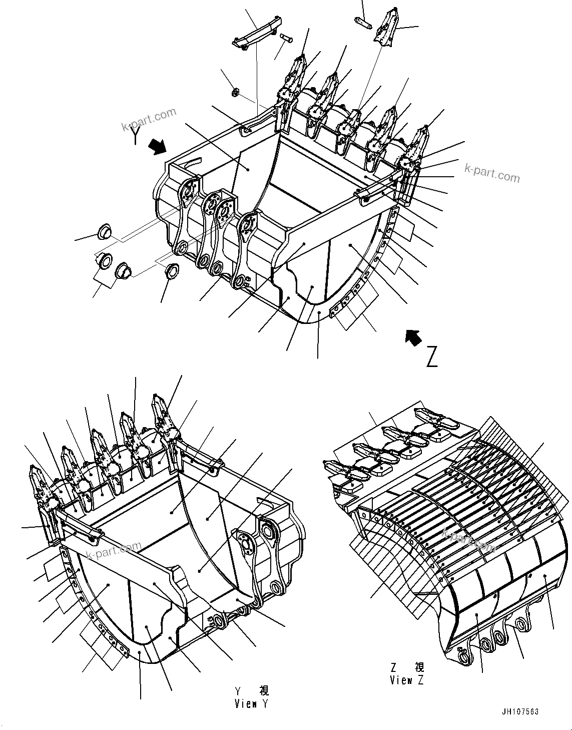 Komatsu parts book diagram for PC2000-11R S/N 31001-UP: BUCKET, BUCKET AND TOOTH (12.0M3, 2660MM WIDTH, KPRIME TOOTH, SIDE SHROUD, FIXED PIN)(#30001-)
