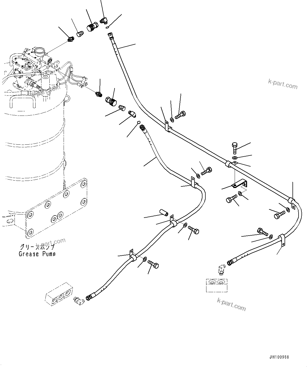 Komatsu parts book diagram for PC2000-11R S/N 31001-UP: GREASE PUMP, HYDRAULIC MOTOR PIPING(#30001-30017)