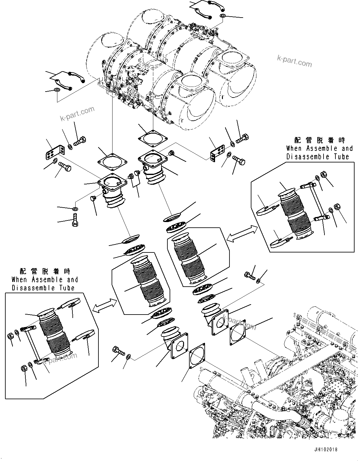 Komatsu parts book diagram for PC2000-11E0 S/N 31001-UP: EXHAUST PIPE, BELLOWS(#30001-)