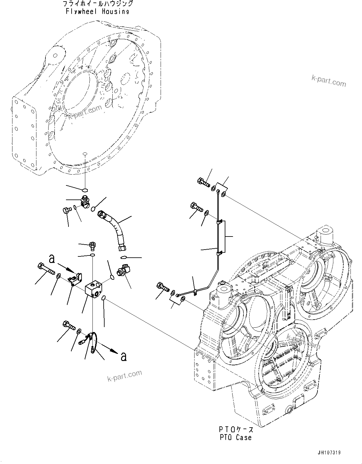 Komatsu parts book diagram for PC2000-11E0 S/N 31001-UP: PTO (POWER TAKE OFF), FLYWHEEL PIPING(#30016-)