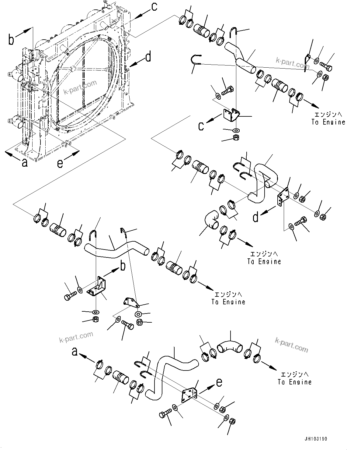 Komatsu parts book diagram for PC2000-11E0 S/N 31001-UP: COOLING SYSTEM, AFTERCOOLER PIPING(#30004-)