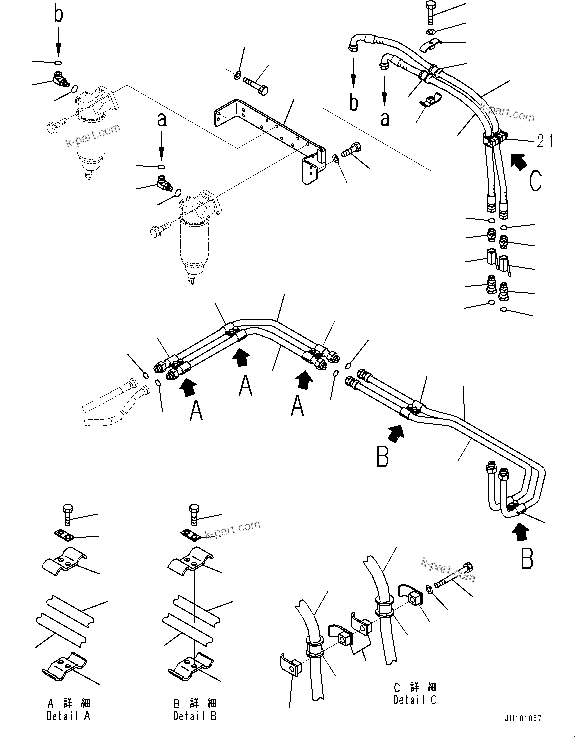 Komatsu parts book diagram for PC2000-11E0 S/N 31001-UP: FUEL PIPING, POWER CONTAINER FUEL SUPPLY PIPING (1/2)(#30001-)