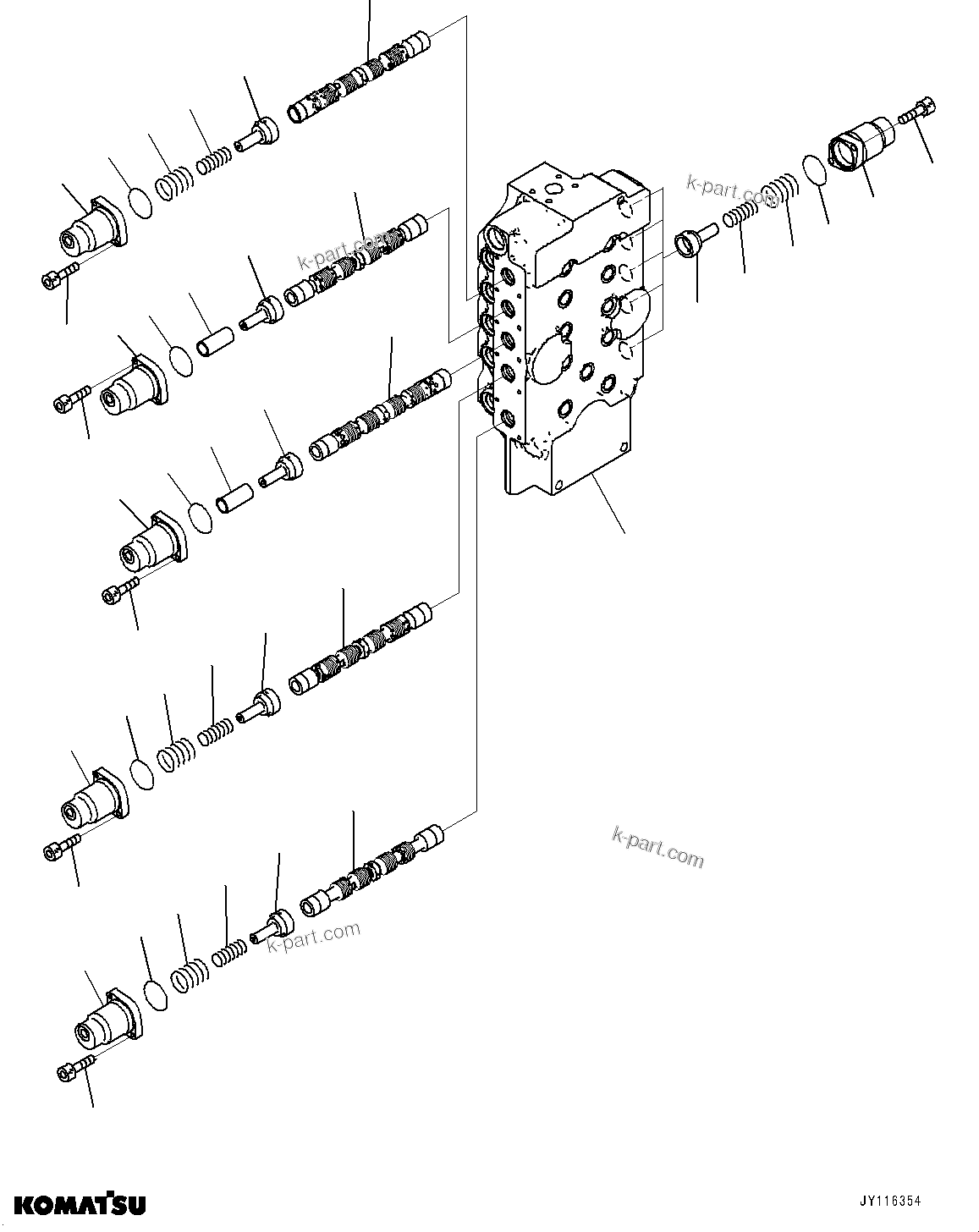 Komatsu parts book diagram for PC2000-11E0 S/N 31001-UP: CONTROL VALVE, 10-SPOOL (10/18) (LOADING SHOVEL, BOTTOM DUMP TYPE) (R.H.)(#30001-)