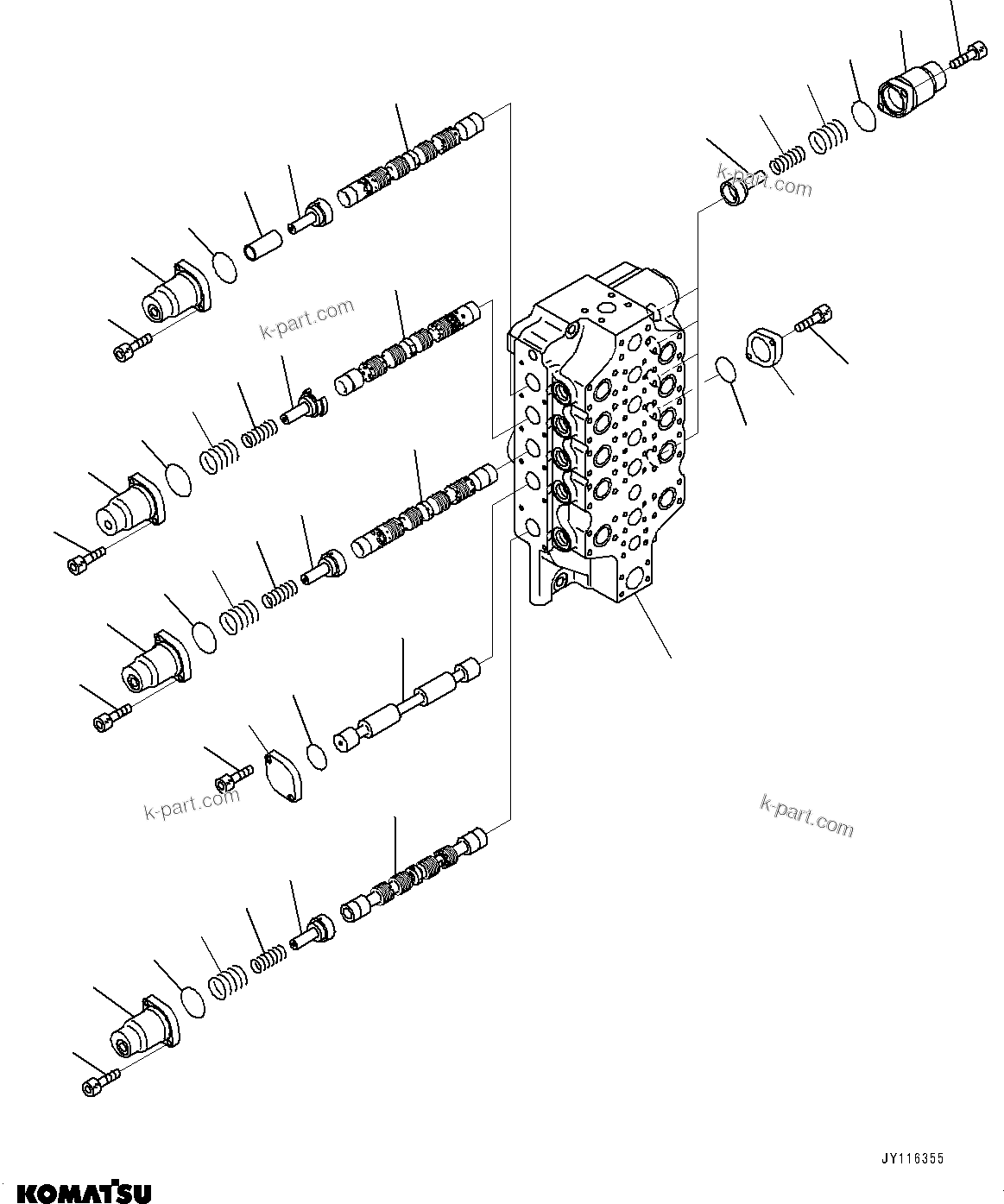 Komatsu parts book diagram for PC2000-11E0 S/N 31001-UP: CONTROL VALVE, 10-SPOOL (14/18) (LOADING SHOVEL, BOTTOM DUMP TYPE) (R.H.)(#30001-)