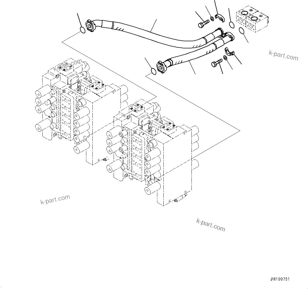 Komatsu parts book diagram for PC2000-11E0 S/N 31001-UP: RETURN PIPING, CONTROL VALVE(#30001-)