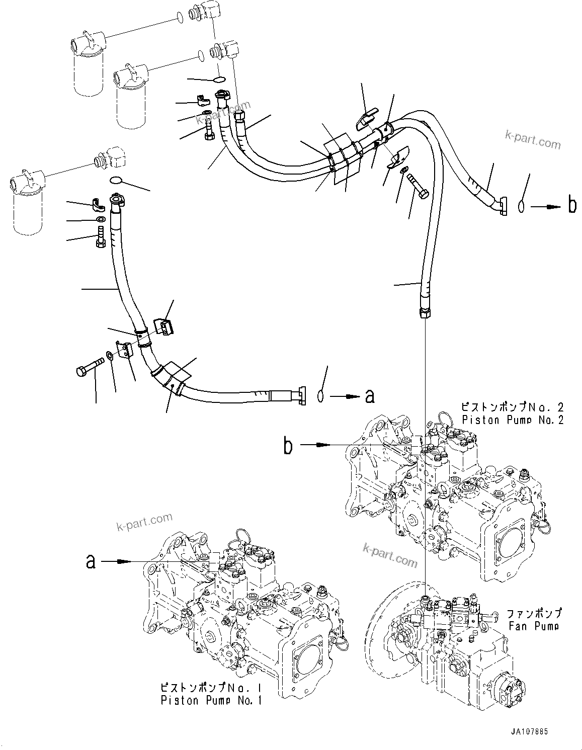 Komatsu parts book diagram for PC2000-11E0 S/N 31001-UP: DRAIN PIPING, PIPING, POWER CONTAINER SIDE (1/2)(#30001-)