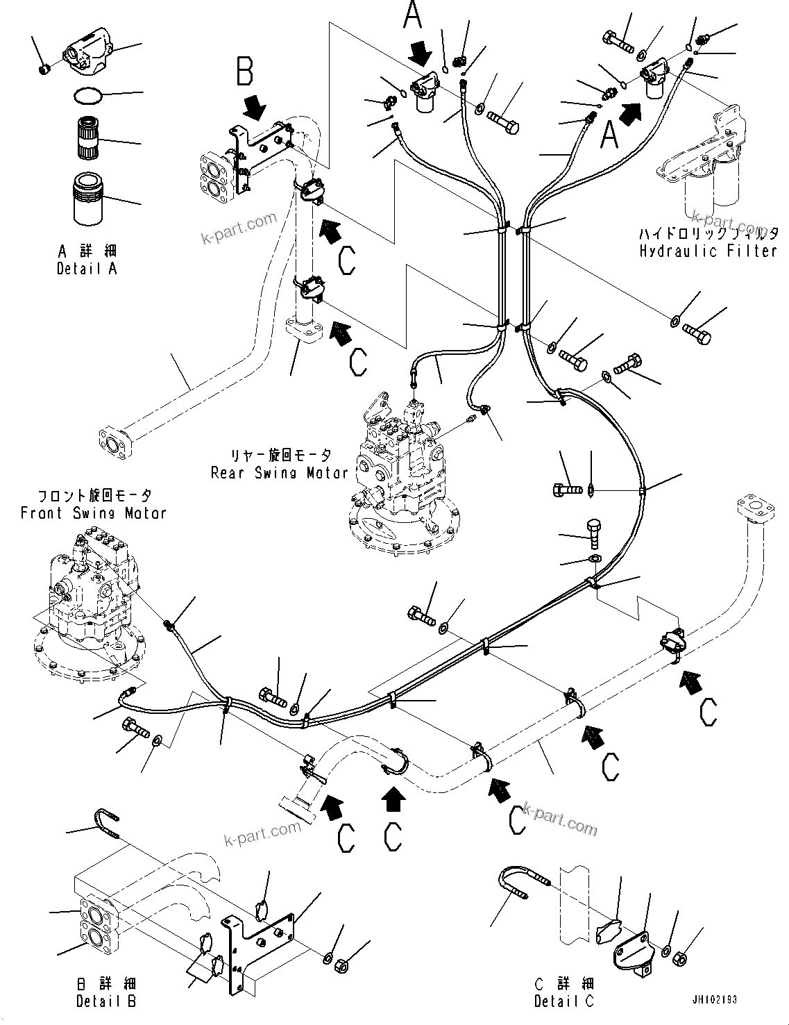 Komatsu parts book diagram for PC2000-11E0 S/N 31001-UP: DRAIN PIPING, FILTER PIPING(#30001-)