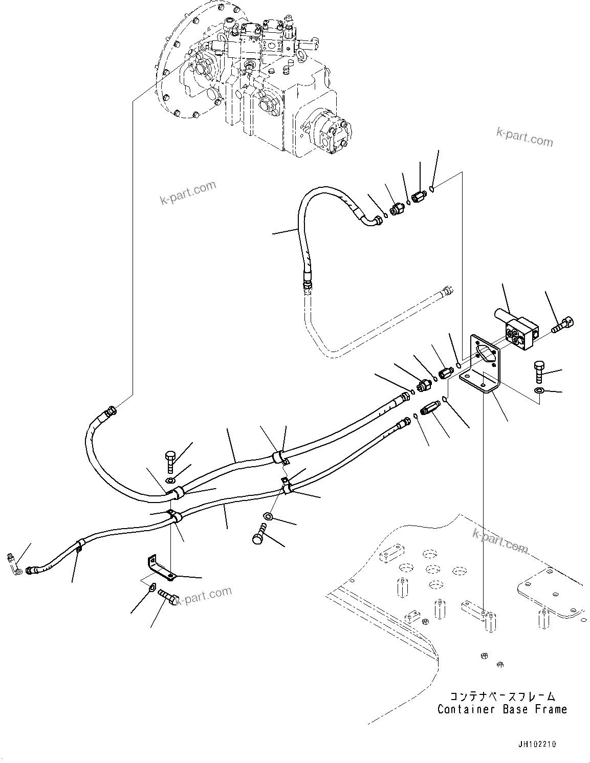 Komatsu parts book diagram for PC2000-11E0 S/N 31001-UP: HYDRAULIC LADDER PIPING, CONTAINER SIDE (1/2)(#30001-)