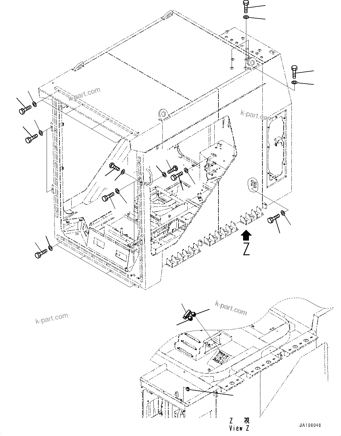 Komatsu parts book diagram for PC2000-11E0 S/N 31001-UP: CAB, BLIND PARTS(#31001-)