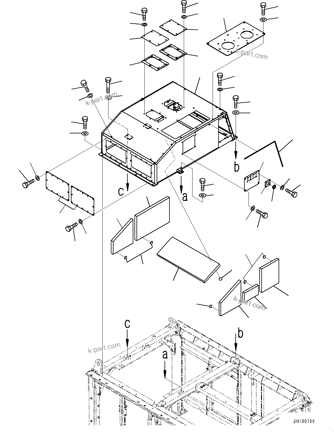 Komatsu parts book diagram for PC2000-11E0 S/N 31001-UP: ENGINE HOOD, HOOD (1/2)(#30001-)