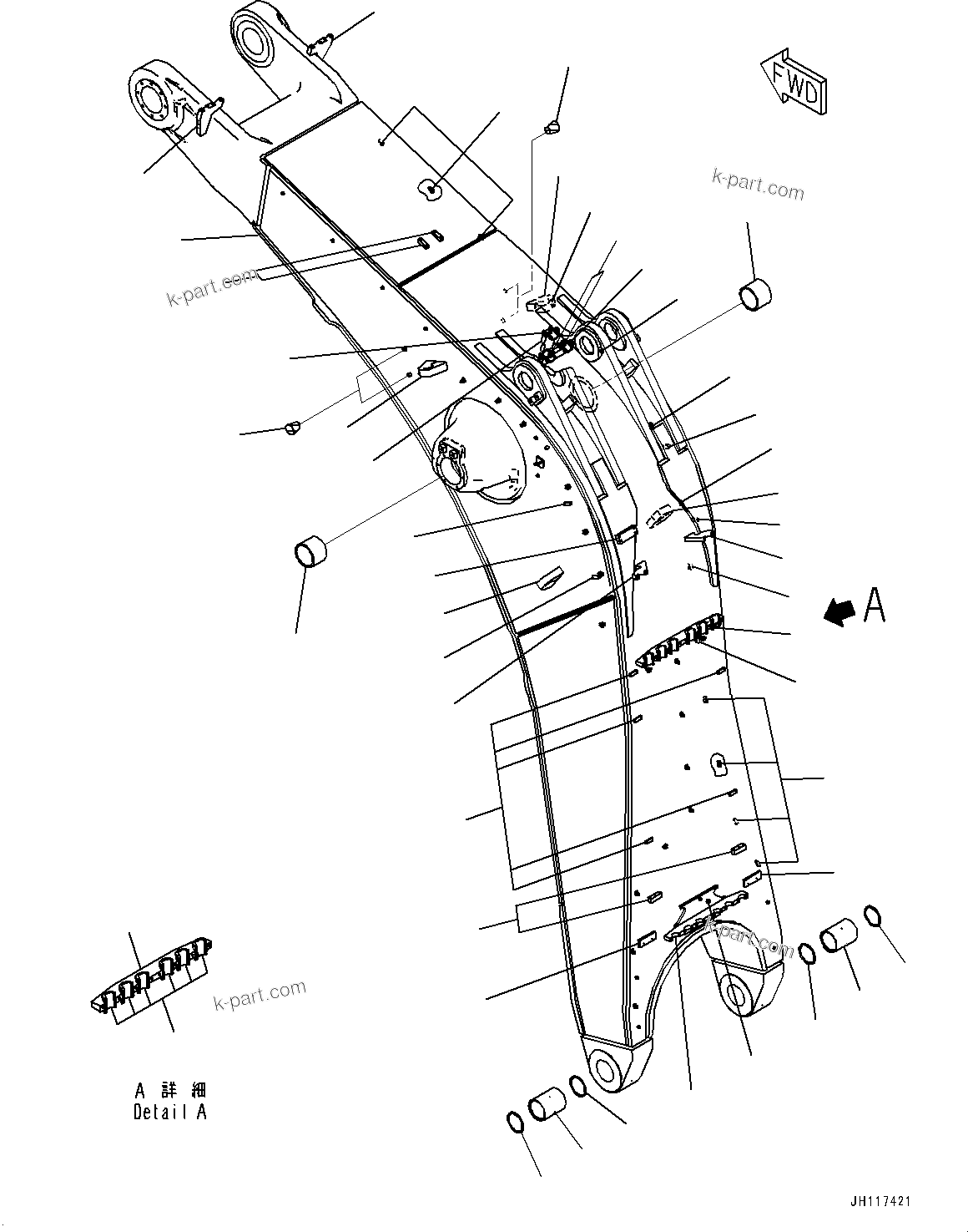 Komatsu parts book diagram for PC2000-11E0 S/N 31001-UP: BOOM, BOOM AND BUSHING (8700MM, HEAVY DUTY TYPE)(#30166-)