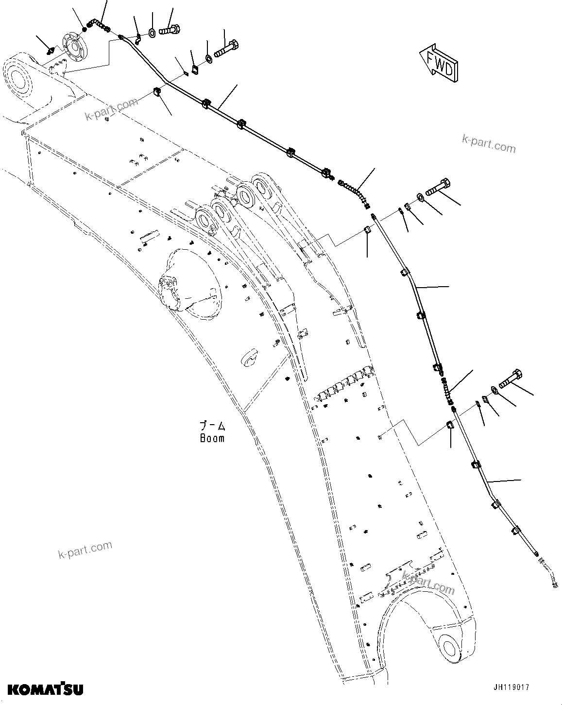 Komatsu parts book diagram for PC2000-11E0 S/N 31001-UP: BOOM, LUBRICATION (2/3)(#30190-)