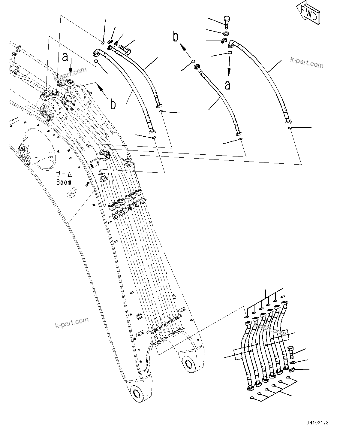 Komatsu parts book diagram for PC2000-11E0 S/N 31001-UP: BOOM, HOSE(#30001-)