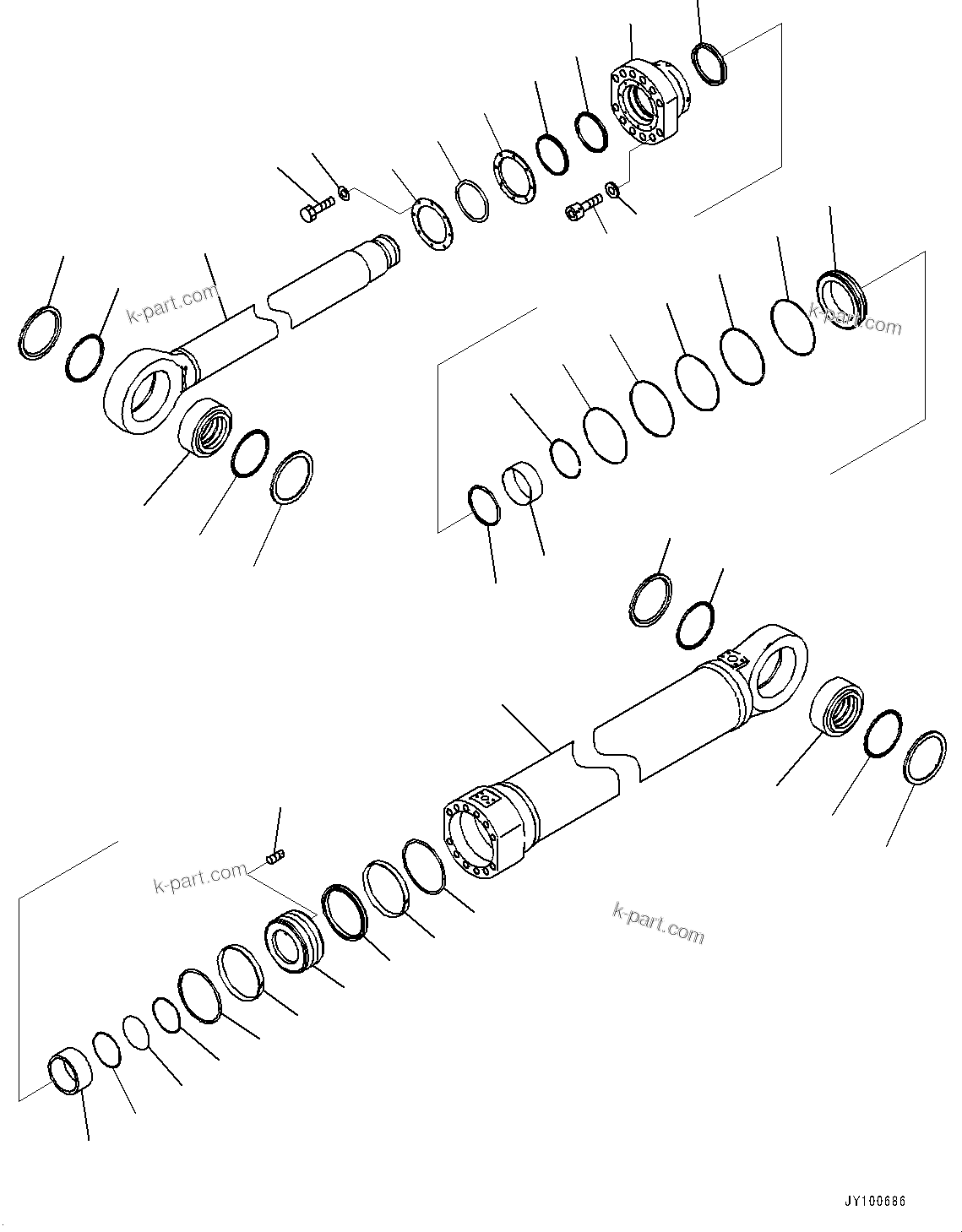 Komatsu parts book diagram for PC2000-11E0 S/N 31001-UP: BOOM CYLINDER, INNER PARTS, BOOM CYLINDER, L.H. (2/3)(#30001-)