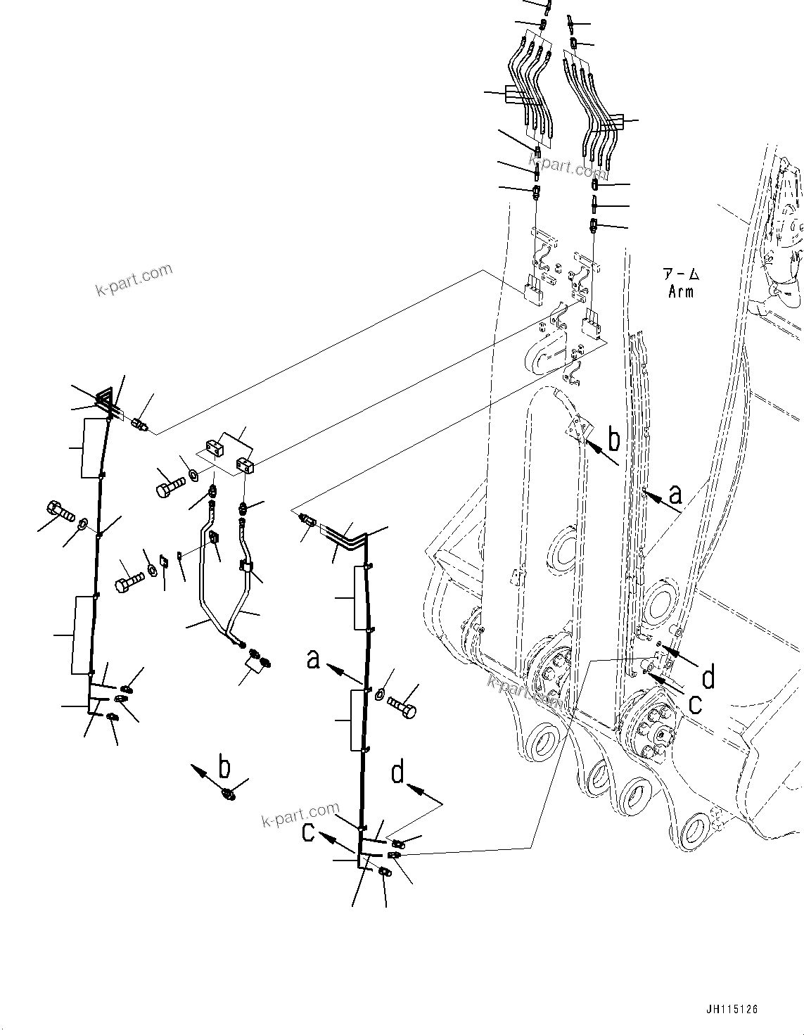 Komatsu parts book diagram for PC2000-11E0 S/N 31001-UP: ARM, LUBRICATION PIPING (4/6)(#31001-)
