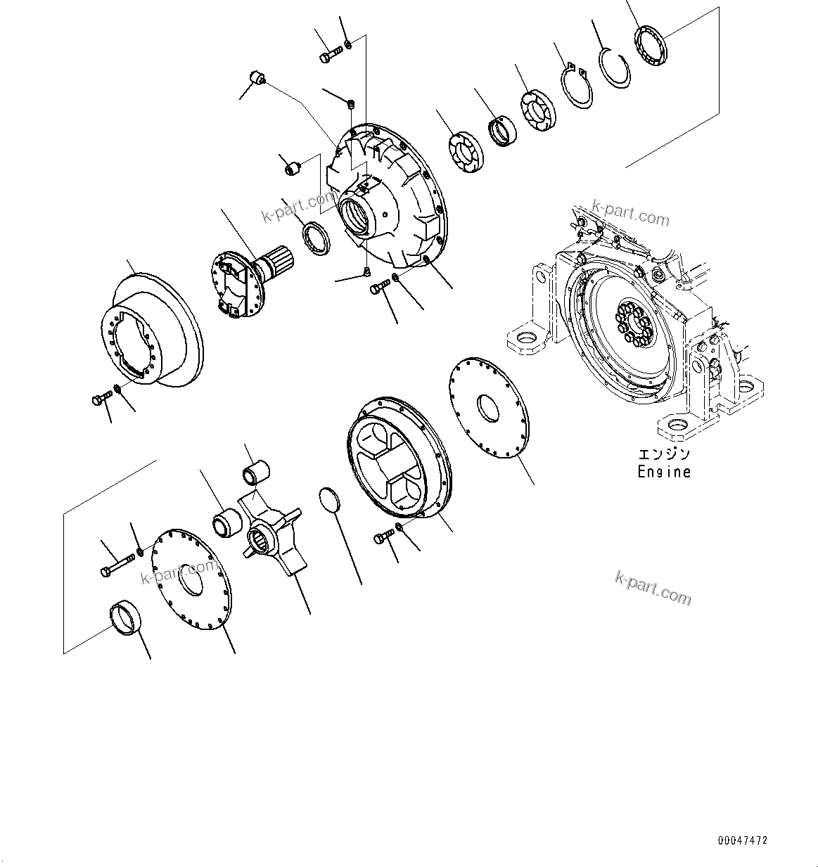 Komatsu parts book diagram for WD600-6R S/N 61001-UP: ENGINE RELATED PARTS, DAMPER(#60043-)