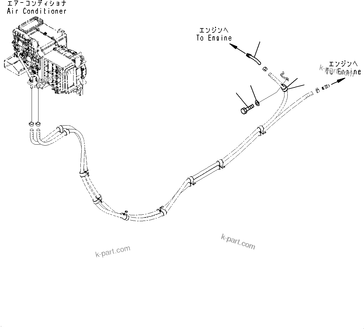 Komatsu parts book diagram for WD600-6R S/N 61001-UP: ENGINE RELATED PARTS, HEATER PIPING (1/2)(#60001-)
