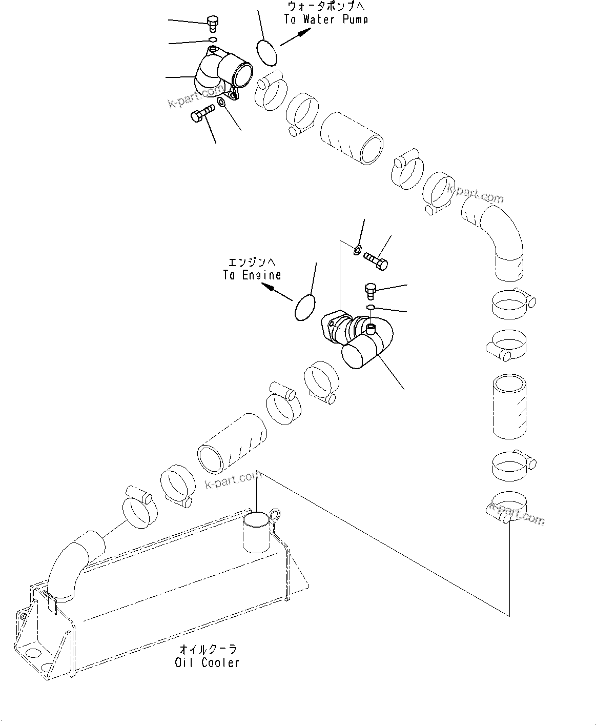 Komatsu parts book diagram for WD600-6R S/N 61001-UP: ENGINE RELATED PARTS, OIL COOLER PIPING(#60043-60094)