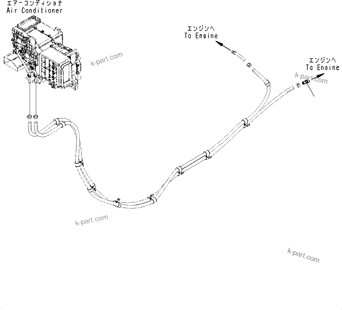 Komatsu parts book diagram for WD600-6R S/N 61001-UP: ENGINE RELATED PARTS, HEATER PIPING (2/2)(#60043-)