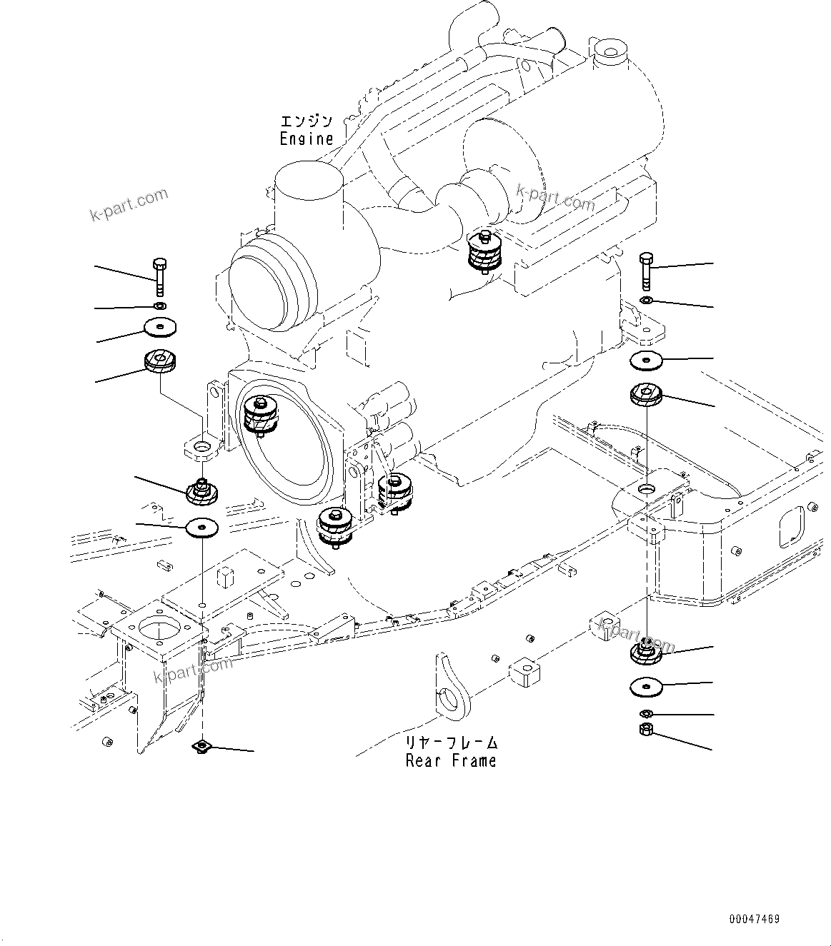 Komatsu parts book diagram for WD600-6R S/N 61001-UP: ENGINE MOUNTING, (#60001-)