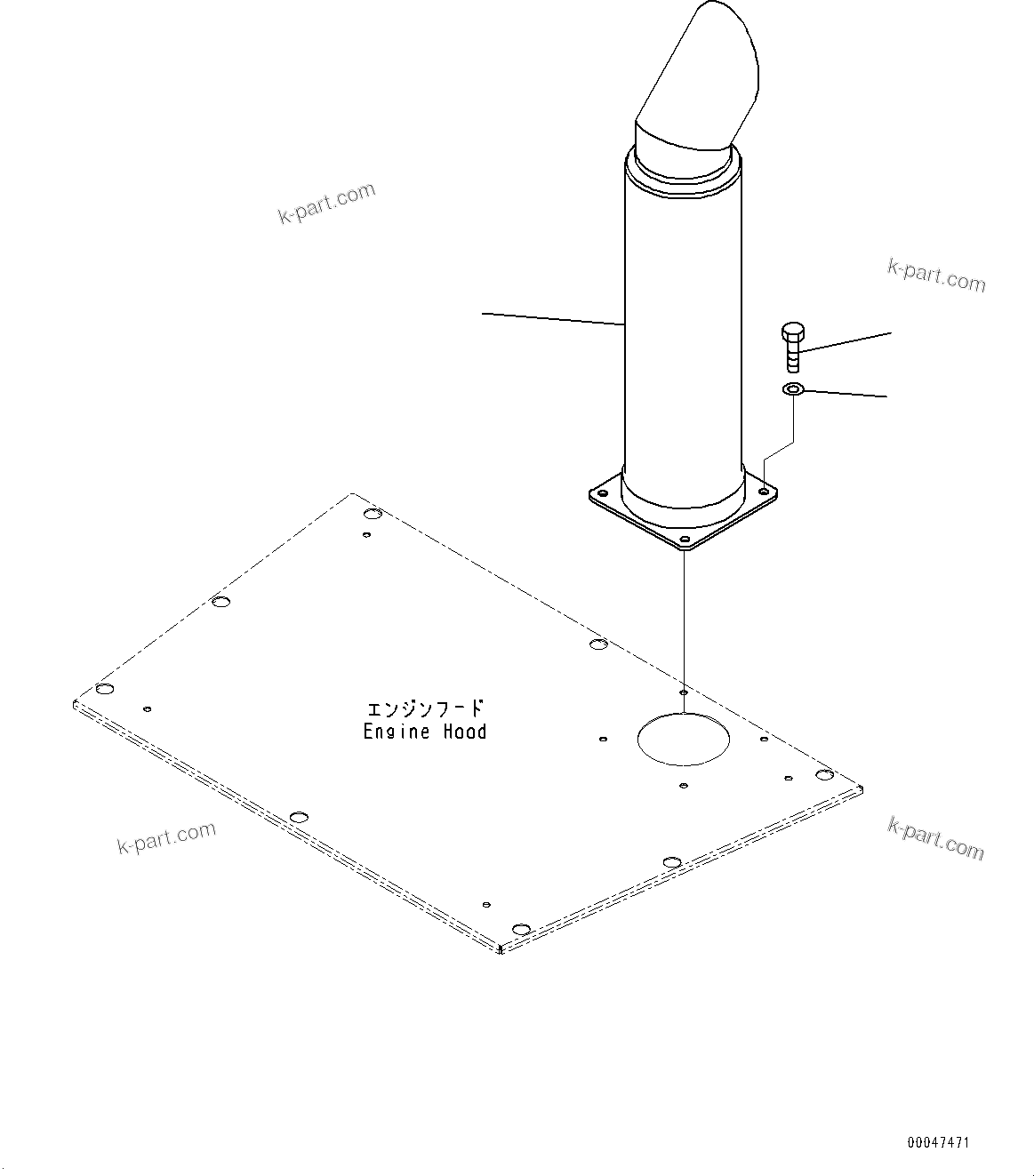 Komatsu parts book diagram for WD600-6R S/N 61001-UP: EXHAUST MUFFLER, (#60001-)
