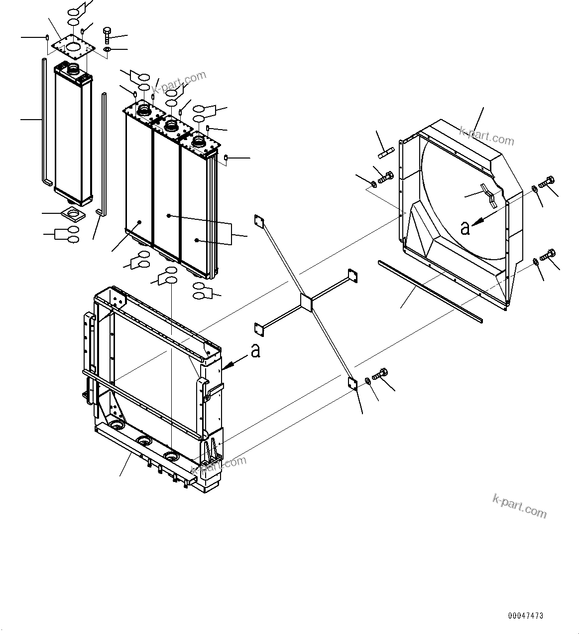 Komatsu parts book diagram for WD600-6R S/N 61001-UP: RADIATOR, INNER PARTS (1/2)(#60001-)