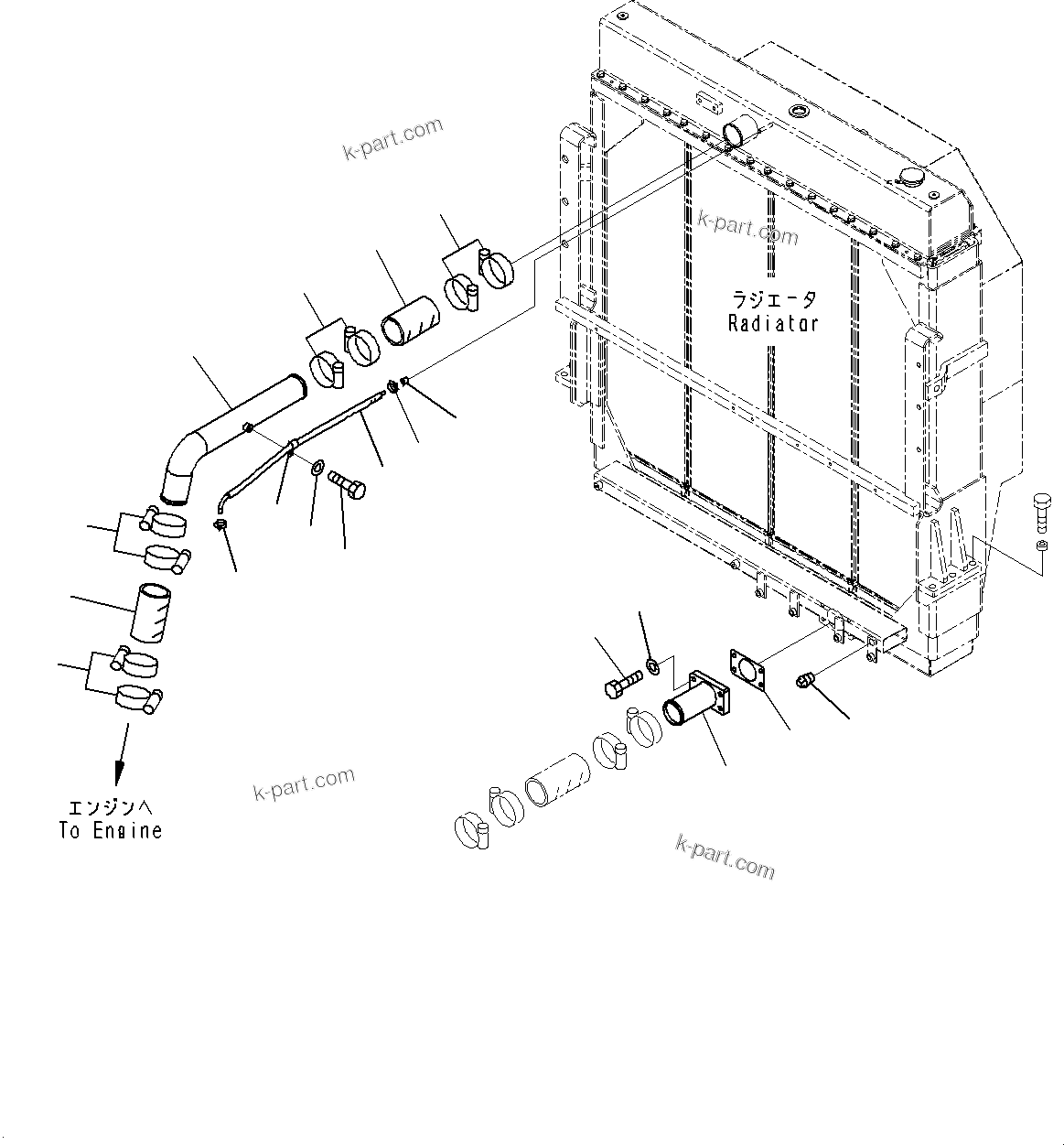 Komatsu parts book diagram for WD600-6R S/N 61001-UP: RADIATOR, ENGINE PIPING(#60001-)