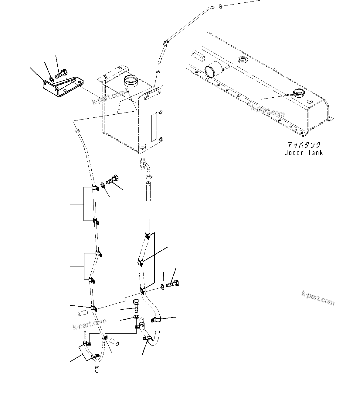 Komatsu parts book diagram for WD600-6R S/N 61001-UP: RADIATOR, SUB-TANK(#60001-)