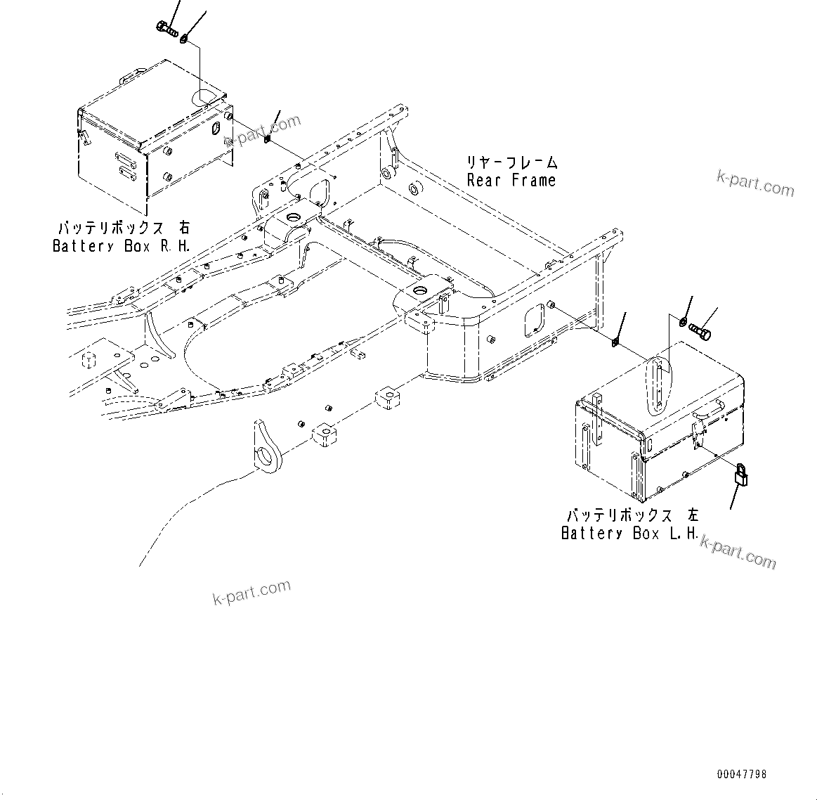 Komatsu parts book diagram for WD600-6R S/N 61001-UP: BATTERY, MOUNTING(#60001-)