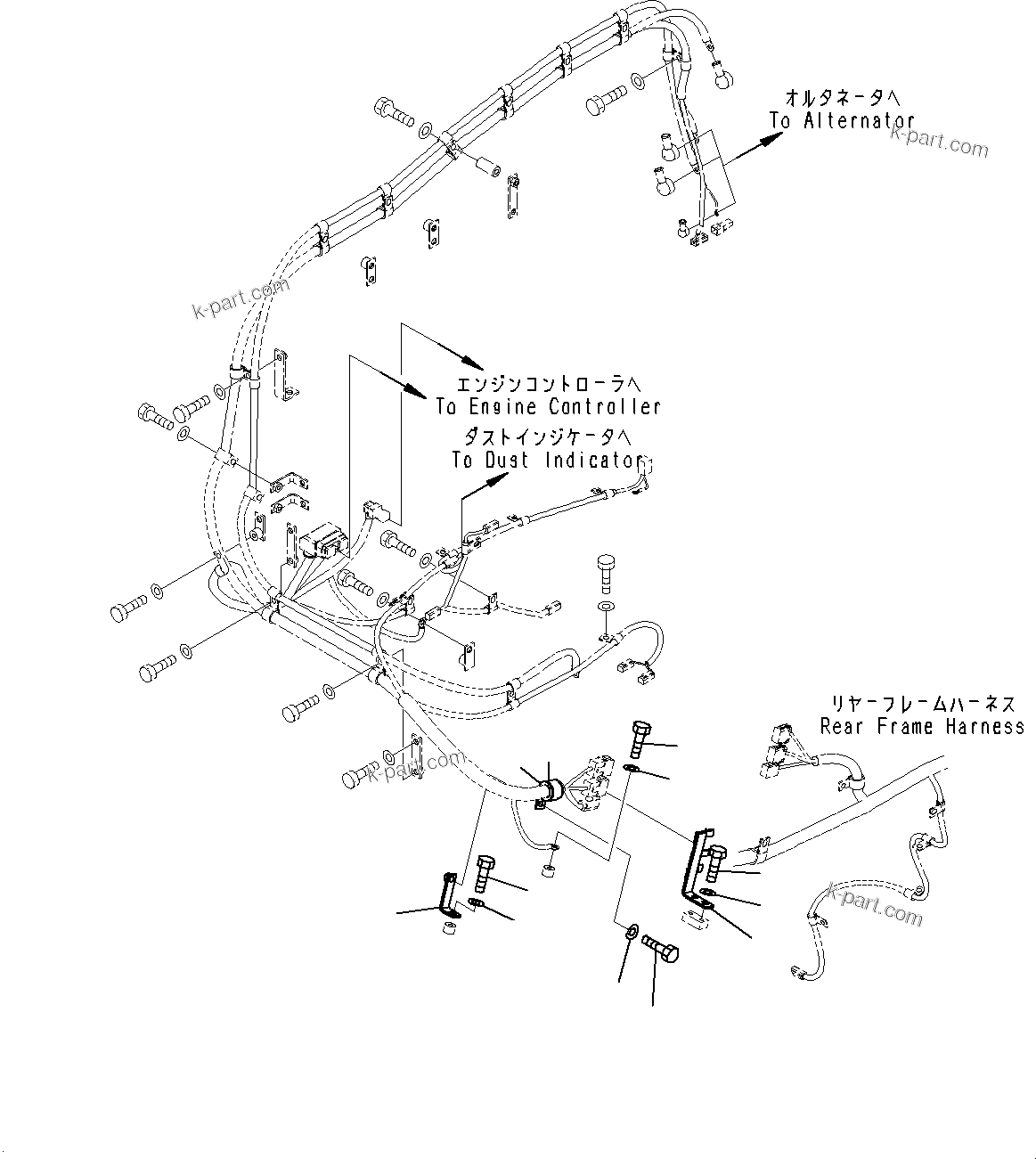Komatsu parts book diagram for WD600-6R S/N 61001-UP: REAR ELECTRIC WIRING HARNESS, MOUNTING(#60001-)