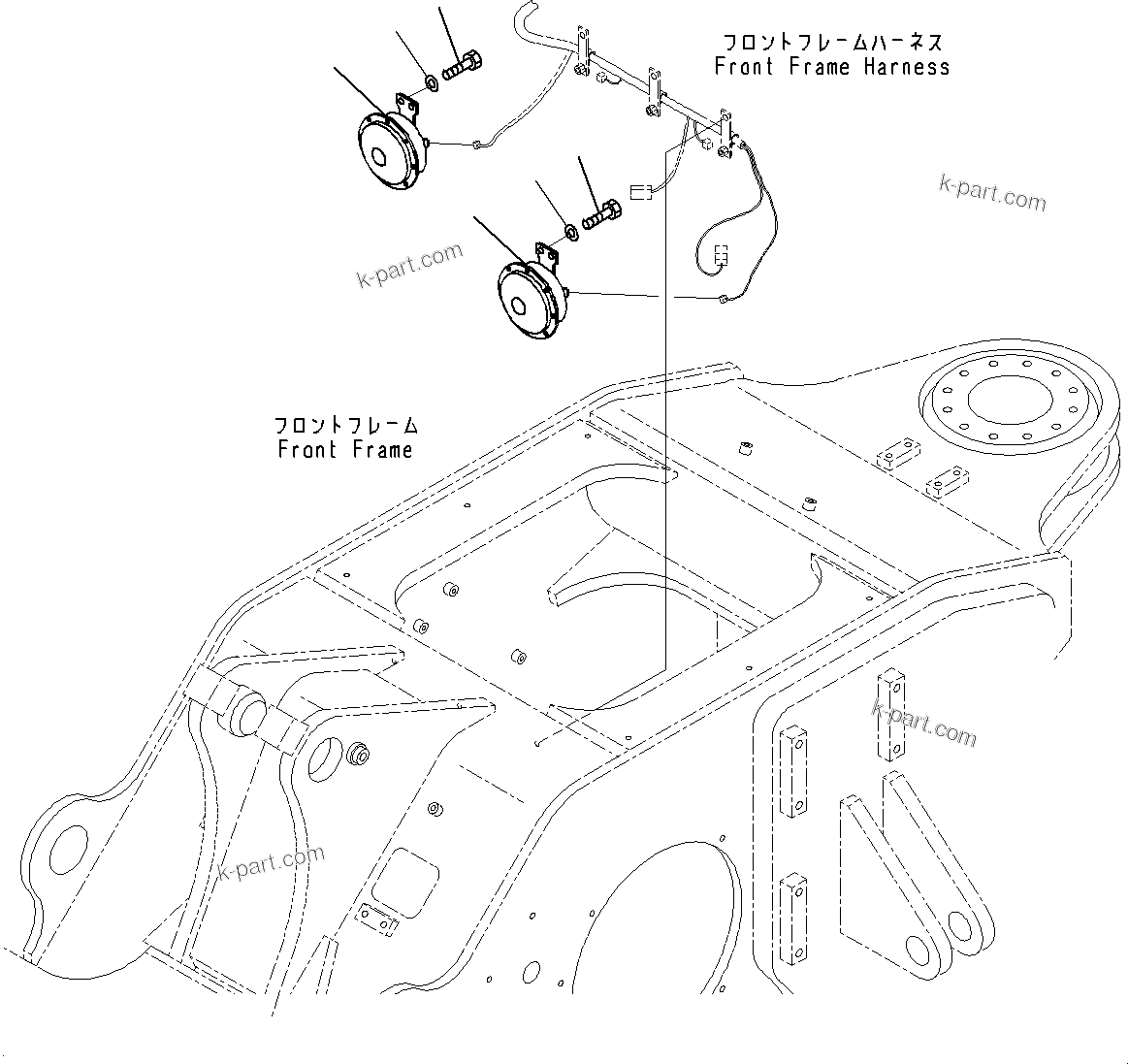 Komatsu parts book diagram for WD600-6R S/N 61001-UP: HORN, (#60001-)