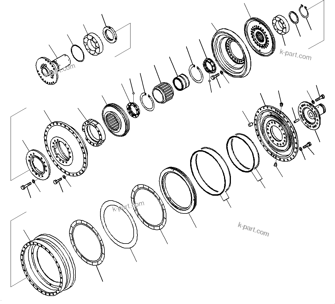 Komatsu parts book diagram for WD600-6R S/N 61001-UP: TORQUE CONVERTER AND TRANSMISSION, INPUT SHAFT AND DRIVE CASE (1/2)(#60001-)