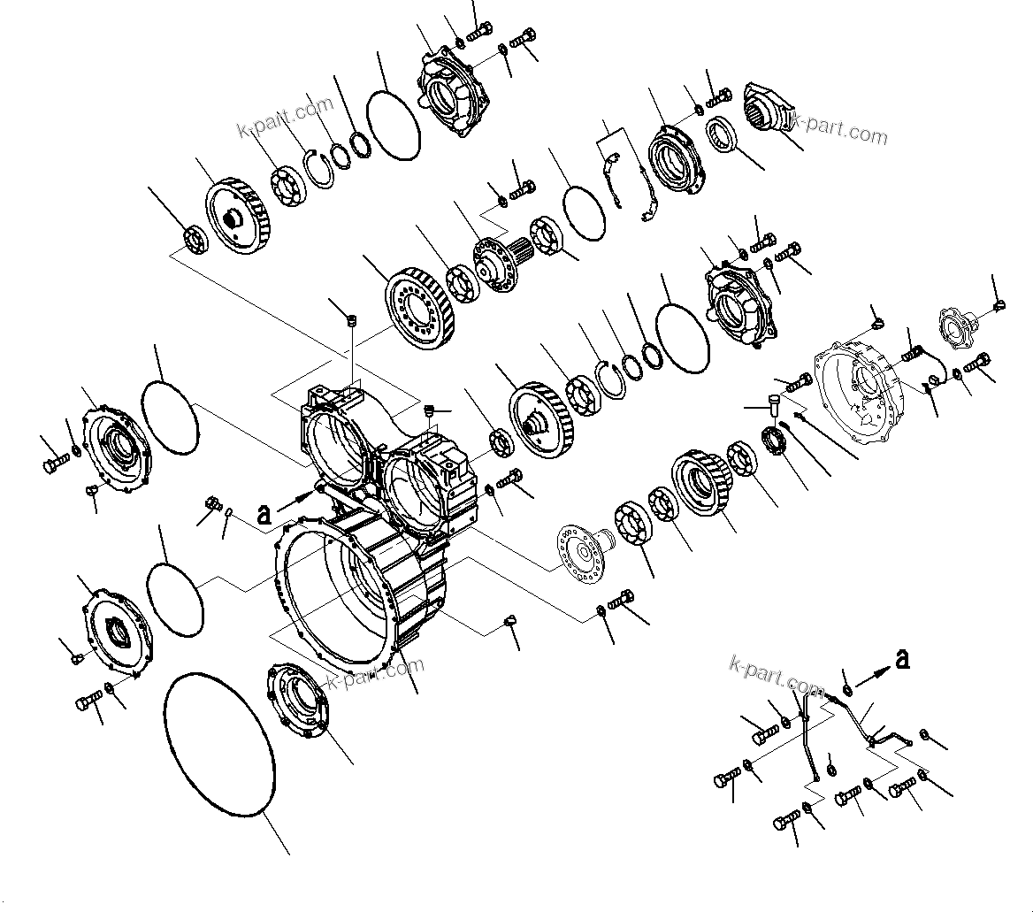 Komatsu parts book diagram for WD600-6R S/N 61001-UP: TORQUE CONVERTER AND TRANSMISSION, CASE(#60001-)
