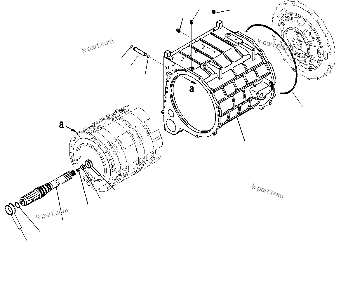 Komatsu parts book diagram for WD600-6R S/N 61001-UP: TORQUE CONVERTER AND TRANSMISSION, INPUT SHAFT AND DRIVE CASE (2/2)(#60001-)