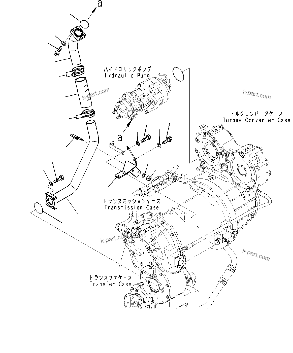 Komatsu parts book diagram for WD600-6R S/N 61001-UP: TORQUE CONVERTER AND TRANSMISSION, HYDRAULIC PUMP PIPING(#60001-)