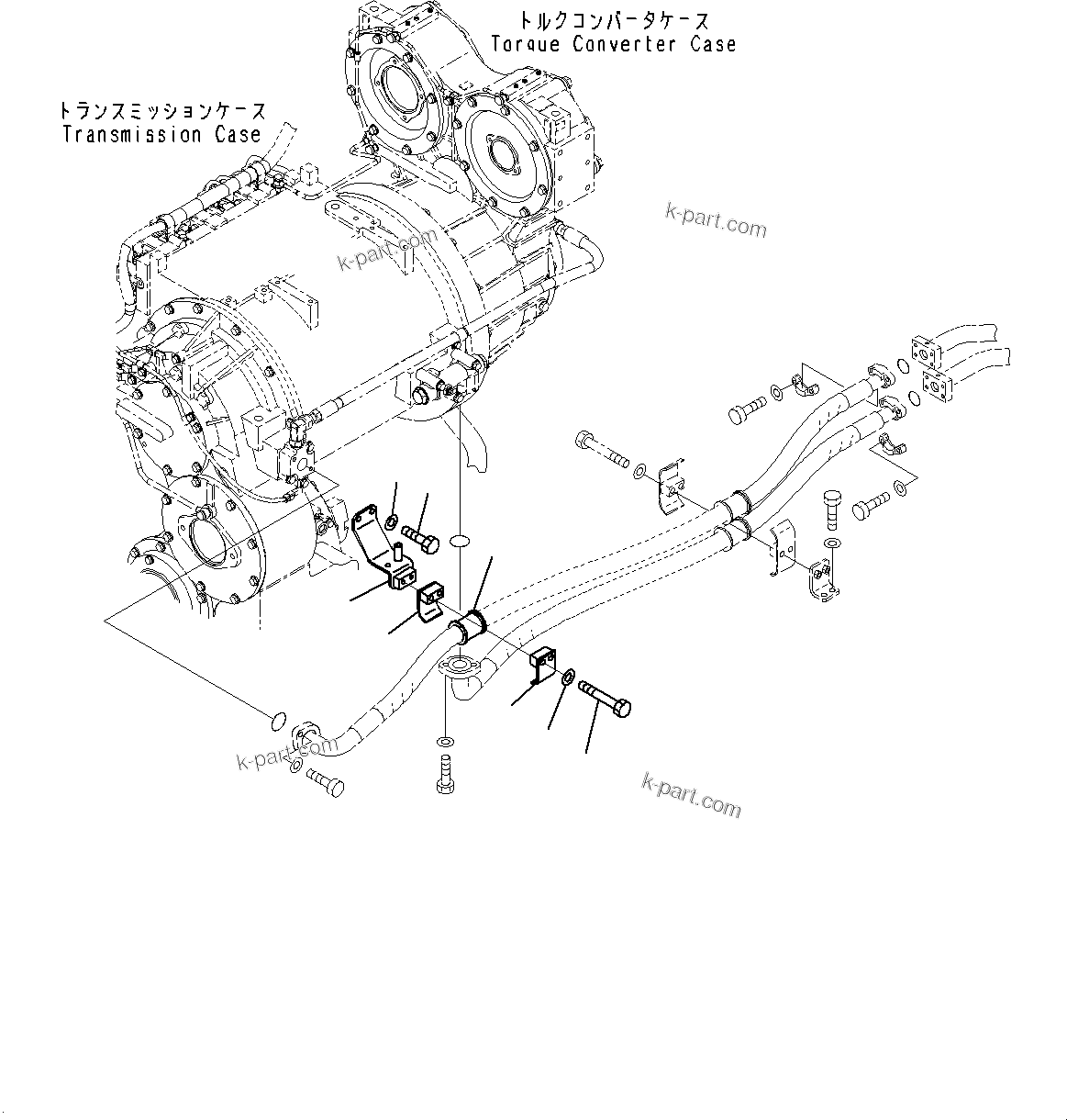 Komatsu parts book diagram for WD600-6R S/N 61001-UP: TORQUE CONVERTER AND TRANSMISSION, TORQUE CONVERTER COOLER PIPING(#60001-)