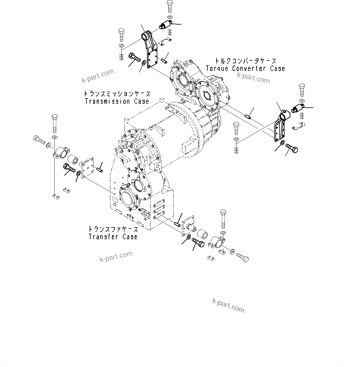 Komatsu parts book diagram for WD600-6R S/N 61001-UP: TORQUE CONVERTER AND TRANSMISSION, MOUNTING (1/5)(#60001-)