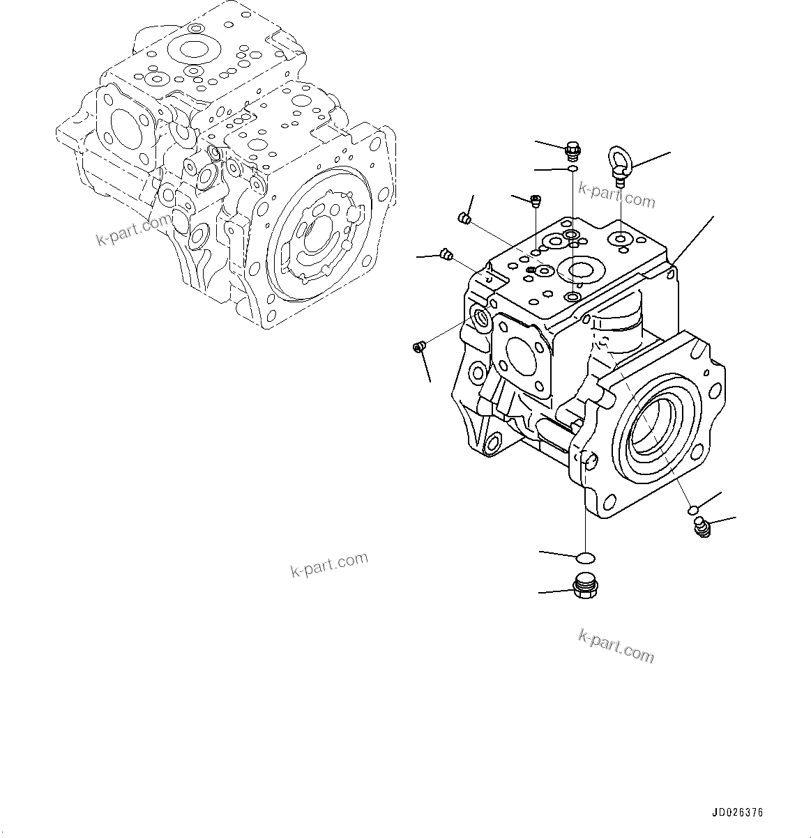 Komatsu parts book diagram for WD600-6R S/N 61001-UP: TORQUE CONVERTER AND TRANSMISSION, PISTON PUMP (1/22) (LOADER PUMP)(#60001-)