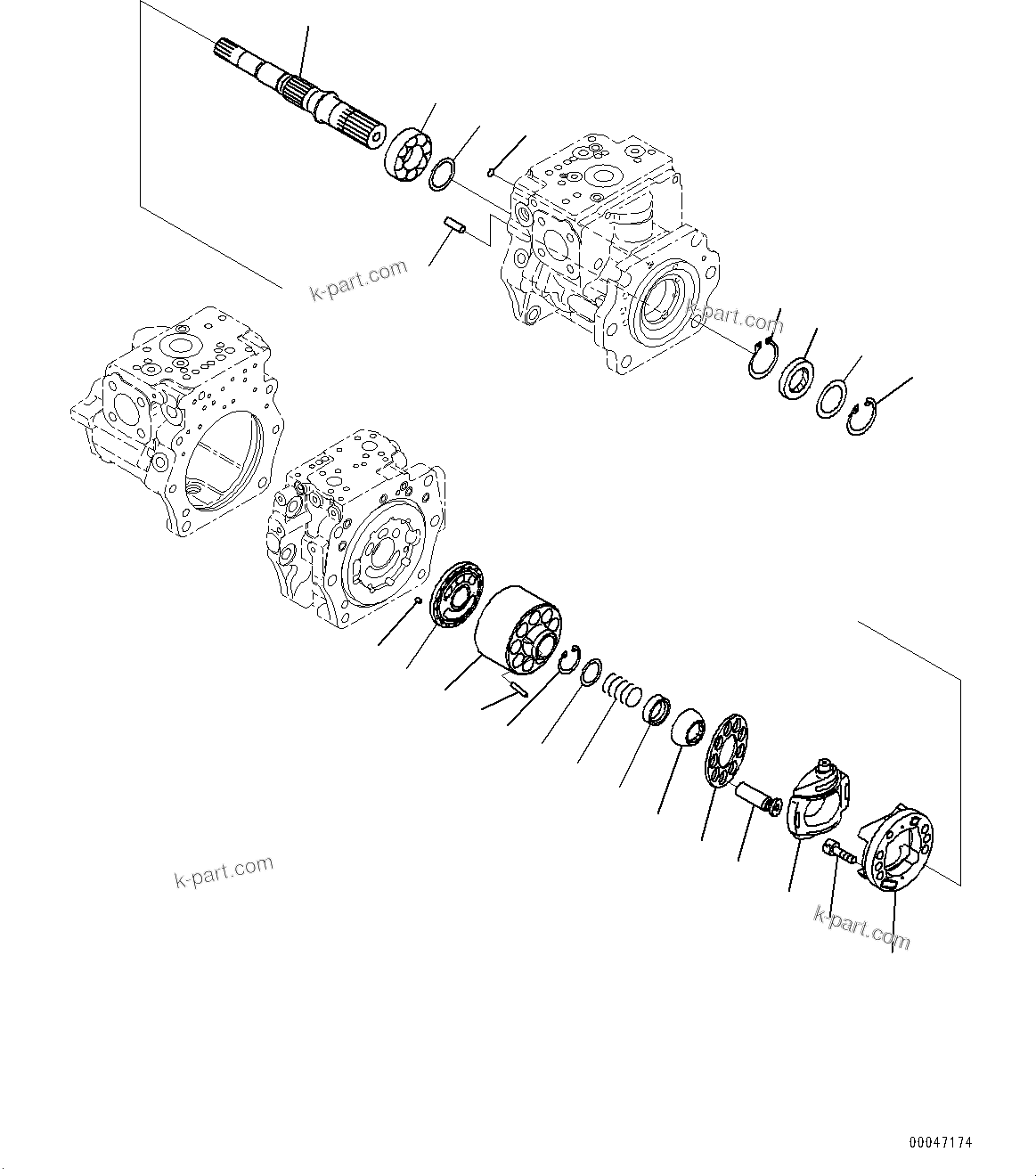 Komatsu parts book diagram for WD600-6R S/N 61001-UP: TORQUE CONVERTER AND TRANSMISSION, PISTON PUMP (3/22) (LOADER PUMP)(#60001-)