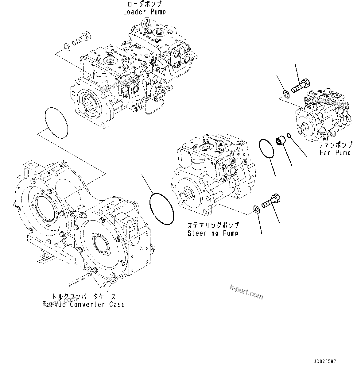 Komatsu parts book diagram for WD600-6R S/N 61001-UP: TORQUE CONVERTER AND TRANSMISSION, MOUNTING (3/6) (WITH BRAKE OIL COOLING SYSTEM)(#60001-)