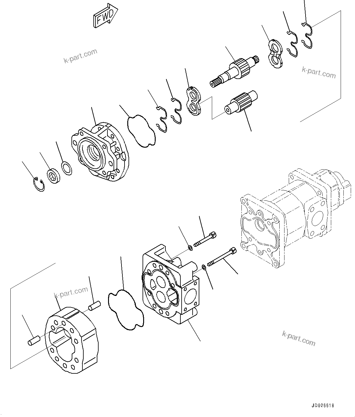 Komatsu parts book diagram for WD600-6R S/N 61001-UP: TORQUE CONVERTER AND TRANSMISSION, GEAR PUMP (1/7) (BRAKE AND EPC PUMP)(#60001-)
