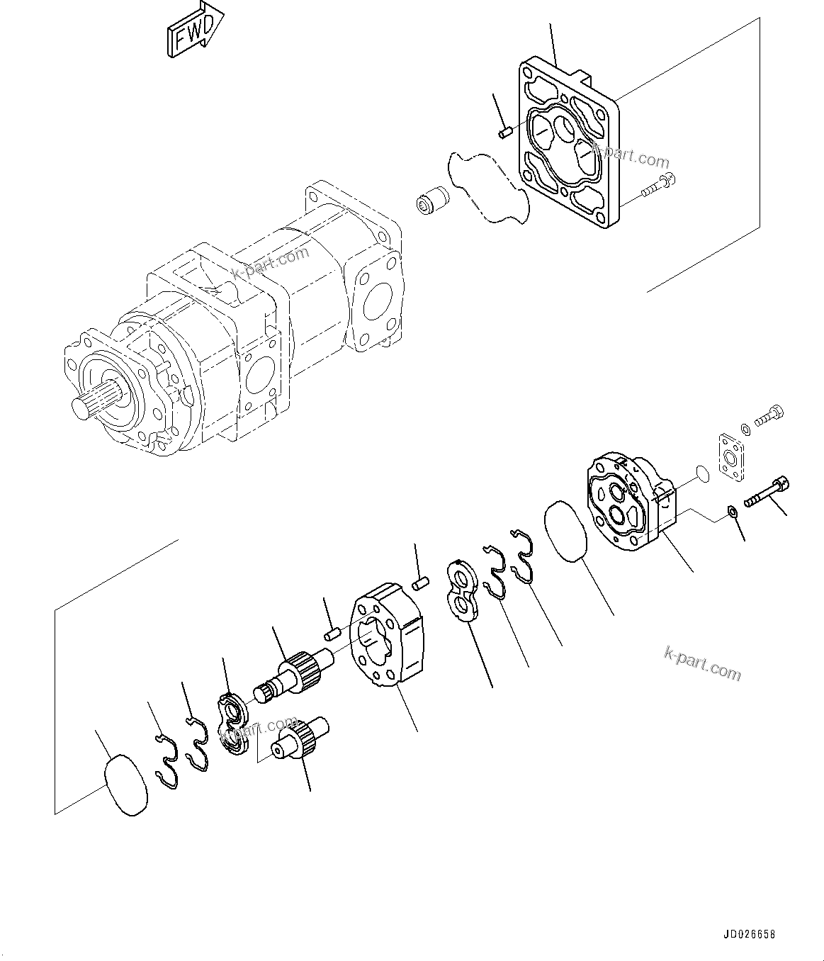 Komatsu parts book diagram for WD600-6R S/N 61001-UP: TORQUE CONVERTER AND TRANSMISSION, GEAR PUMP (3/7) (BRAKE AND EPC PUMP)(#60001-)