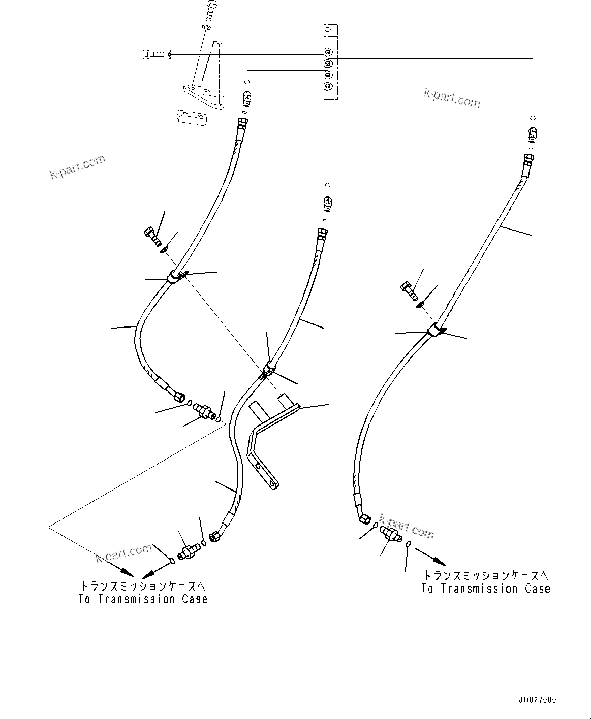 Komatsu parts book diagram for WD600-6R S/N 61001-UP: TORQUE CONVERTER AND TRANSMISSION, PM CLINIC PIPING (2/3)(#60001-)