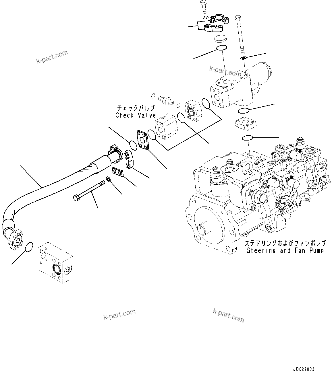 Komatsu parts book diagram for WD600-6R S/N 61001-UP: TORQUE CONVERTER AND TRANSMISSION, STEERING PUMP DELIVERY PIPING (1/2)(#60001-)