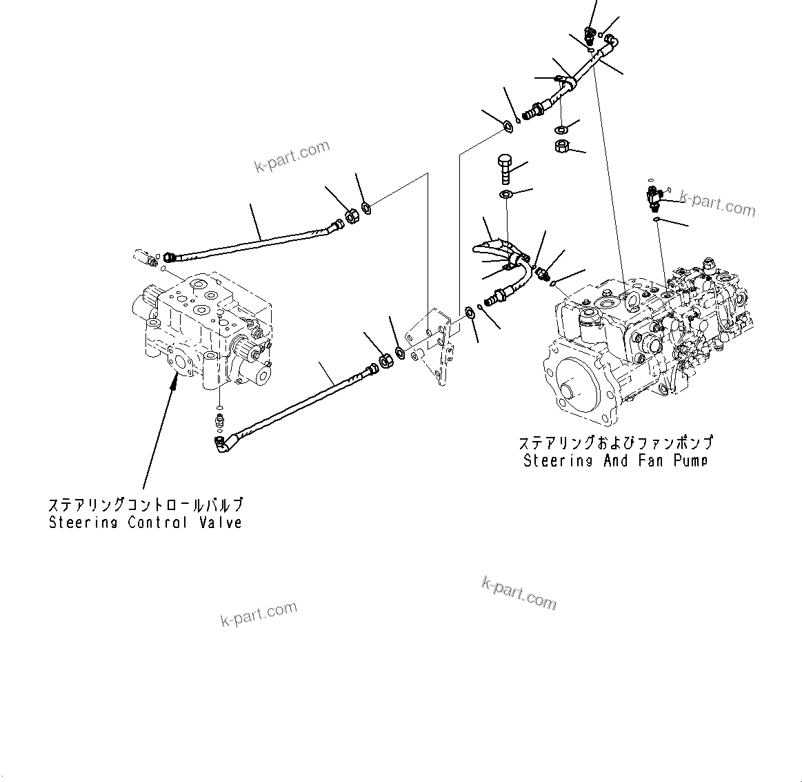 Komatsu parts book diagram for WD600-6R S/N 61001-UP: TORQUE CONVERTER AND TRANSMISSION, STEERING PILOT PIPING(#60001-)